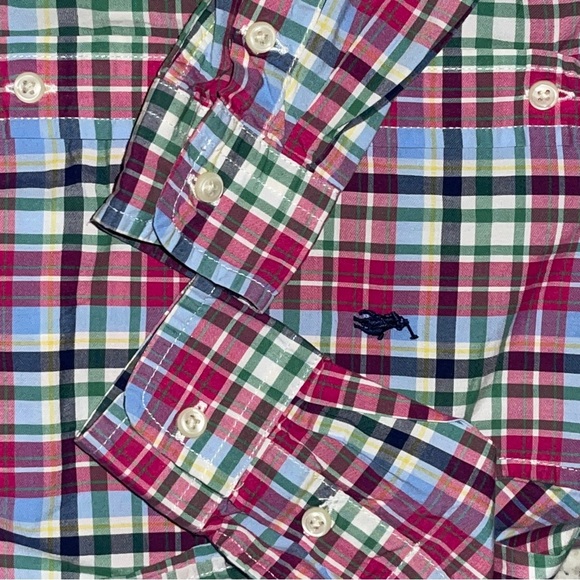 Polo Ralph Lauren Size 2T Pink Plaid Button Up 100% Cotton Green Blue Toddler - Picture 5 of 6